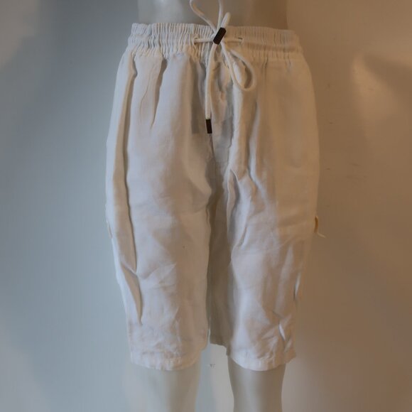 Mens Vilebrequin White 100% Linen Flat Front Drawstring Cargo Shorts 3XL - Picture 3 of 14
